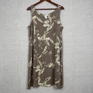 Aloha Hut‎ Hawaii Womens Dress XL Tan Floral Tropical Sleeveless Midi Sheath